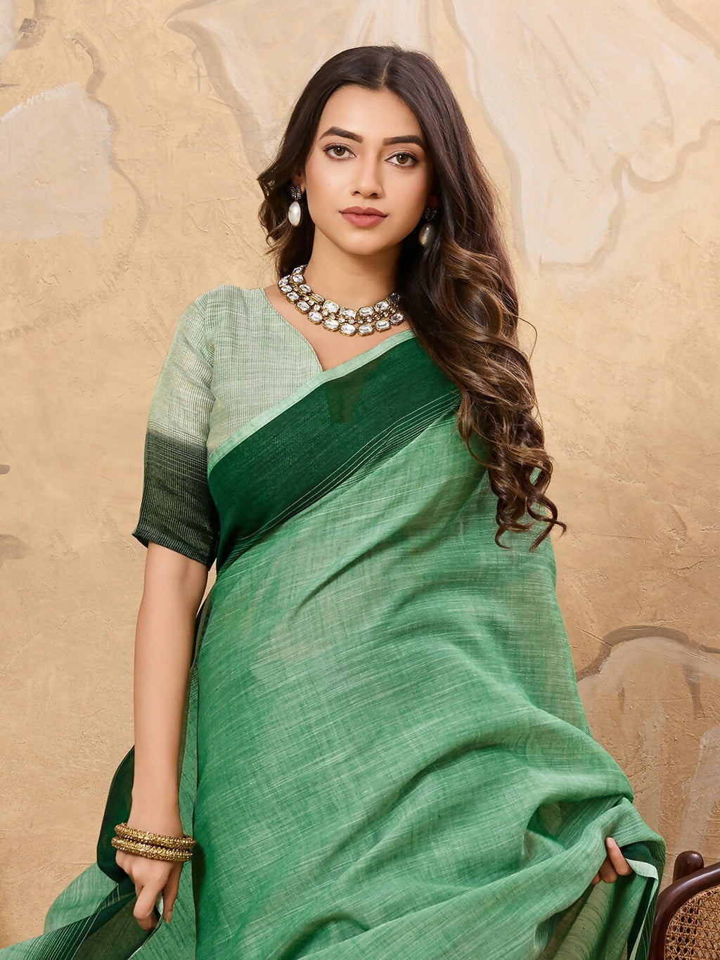 Shree Shyam Fashion Pista Green Linen Saree