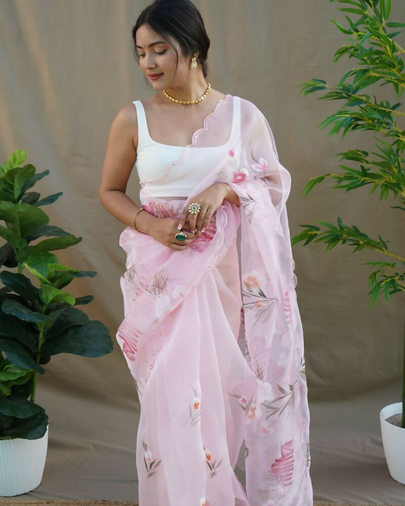 Vamsee Menka Baby Pink Organza Saree