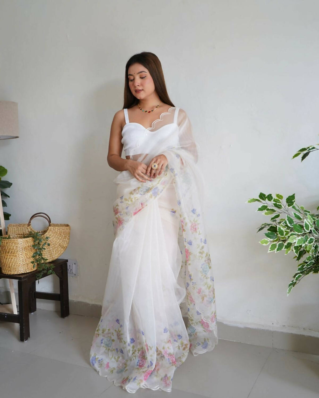 Vamsee White Organza Saree