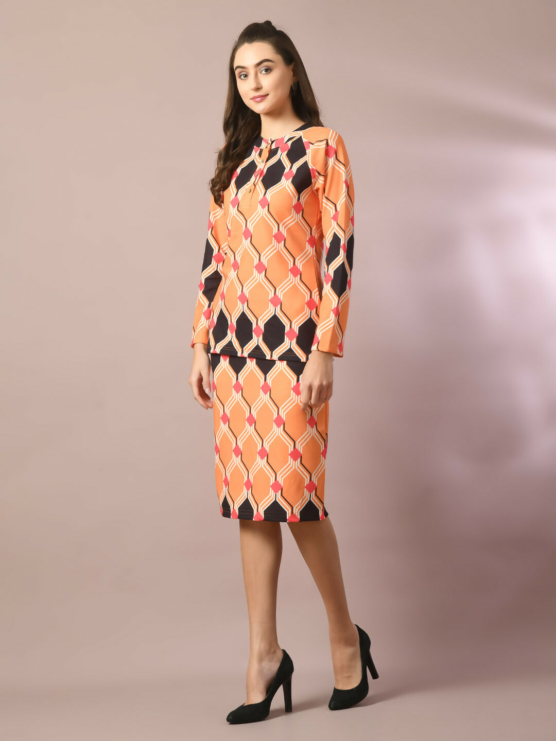Myshka Women's Multi Printed Round Neck Party Top With Skirt Co-ord set