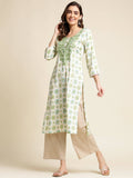 Green Poly Rayon Aztec Printed Straight Fit Kurta - Prasuti