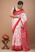 Exclusive Collection White Red Beautiful Mulmul Cotton Saree