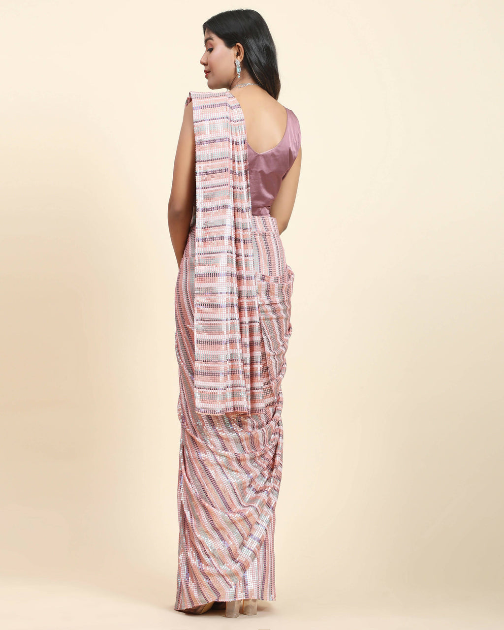 Pink Pure Georgette Sequence work Ready to wear Saree with stitched Blouse - Satiksha
