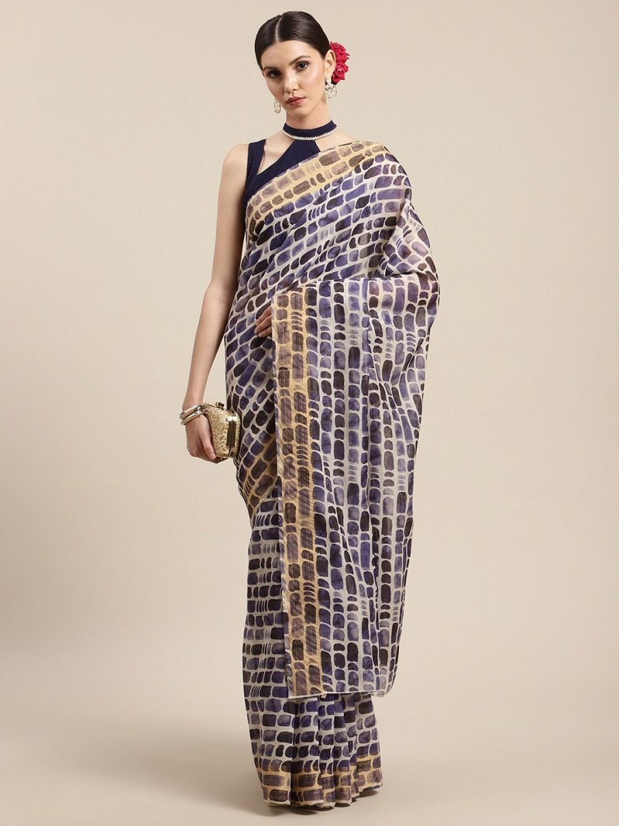 Ahalyaa Women's Purple Chanderi Digital Print Saree