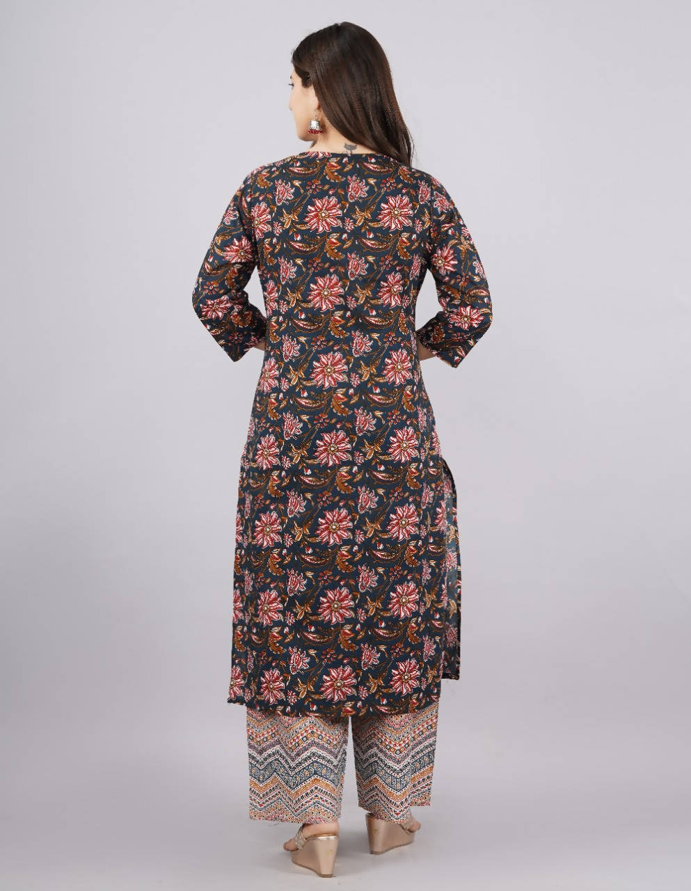 Vamika Printed Cotton Blue Party Wear/Casual Wear Kurta Set/Suit