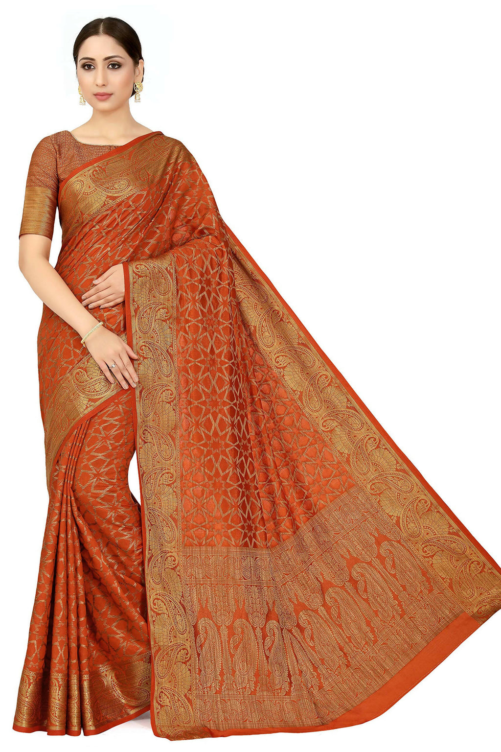 Mimosa Women's Rust Orange Patola Art Silk Saree