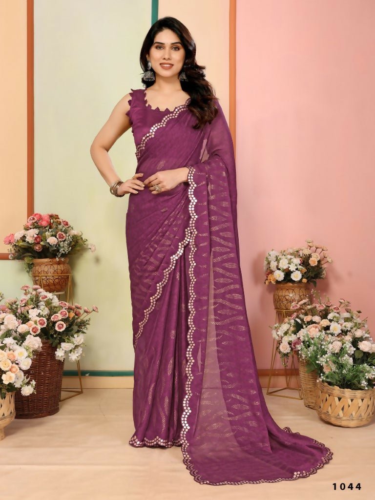 Aafreen Partywear Designer Wine White Rangoli Fancy Saree