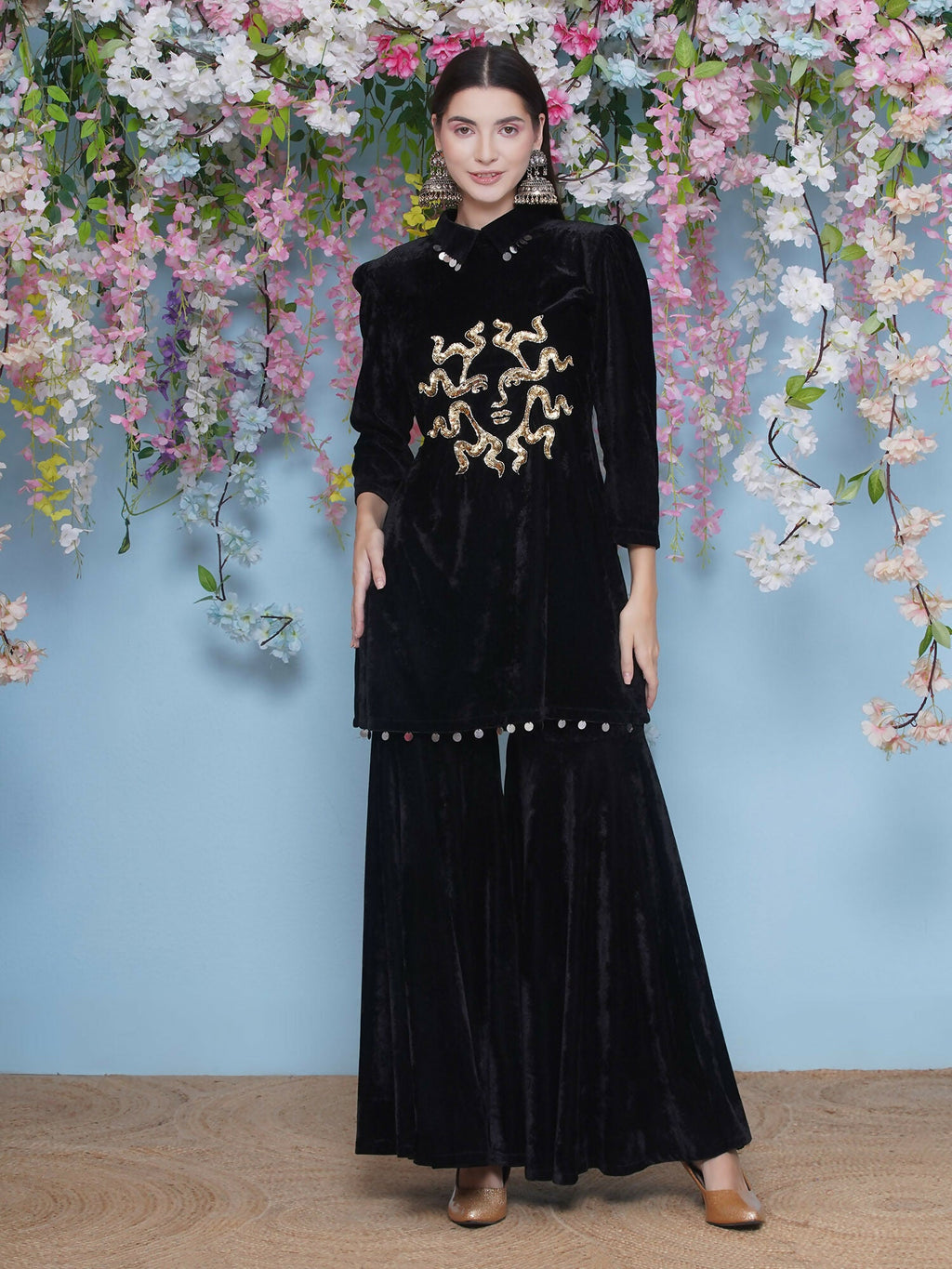 Joban Fashion Black Velvet Sharara Set