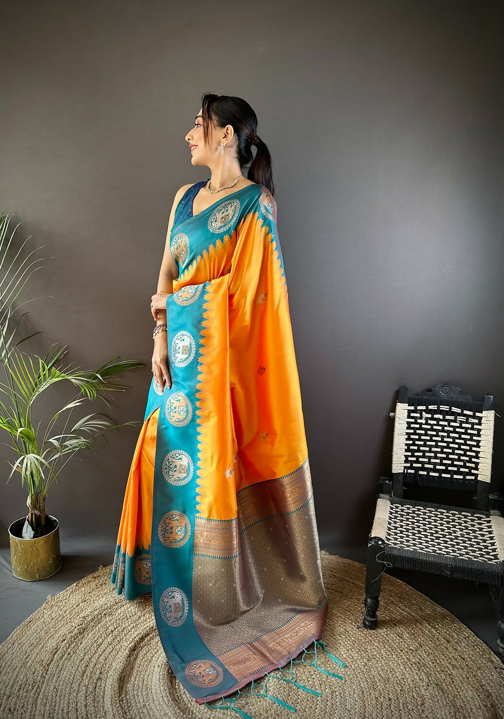 Joban Fashion Teal Butti Banarasi Silk Sarees