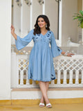 Juniper Women's Blue Thread Embroidered Cotton Denim Dress