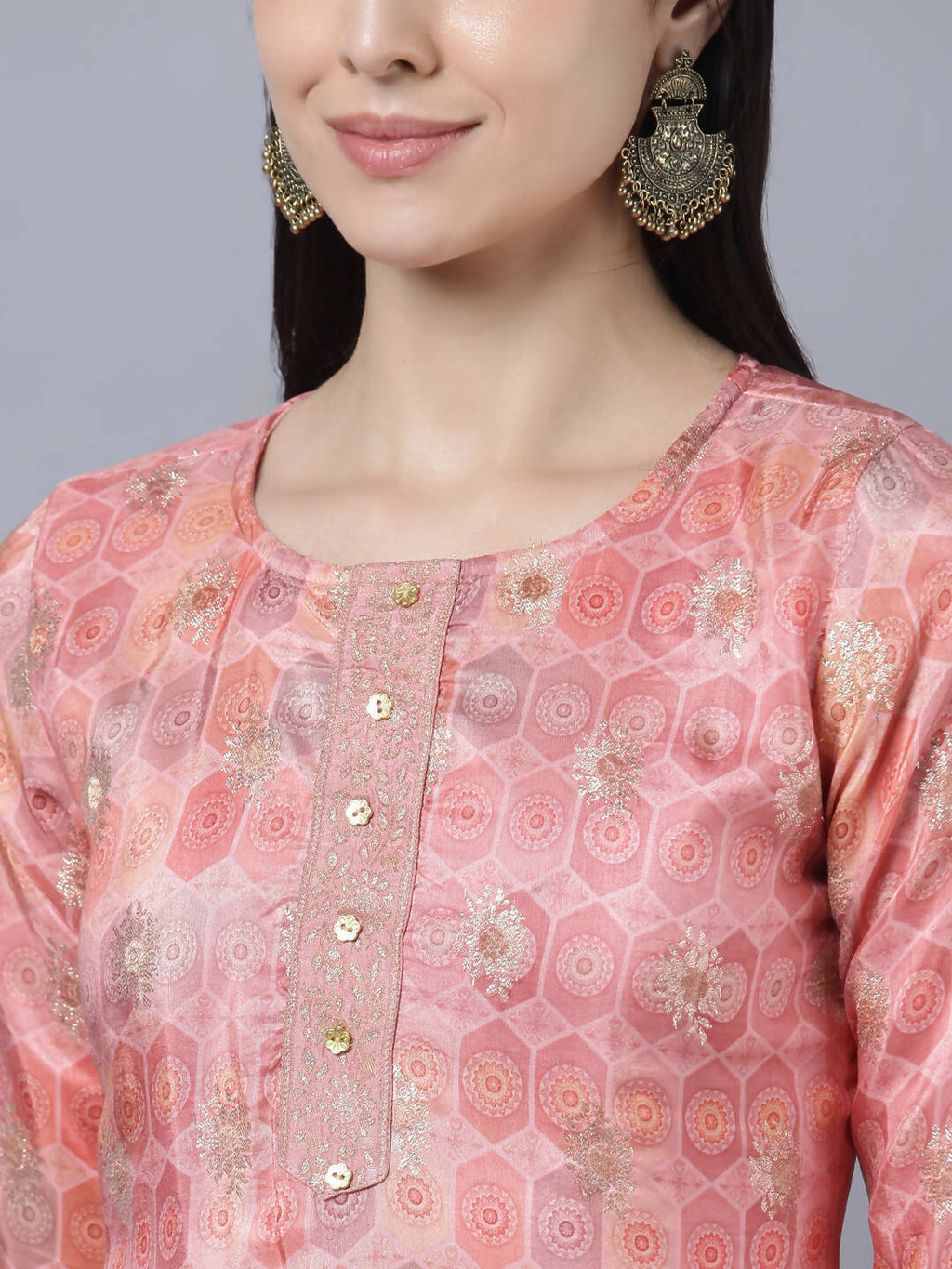 Myshka Stylish Pink 3/4 Sleeve Women's Kurta