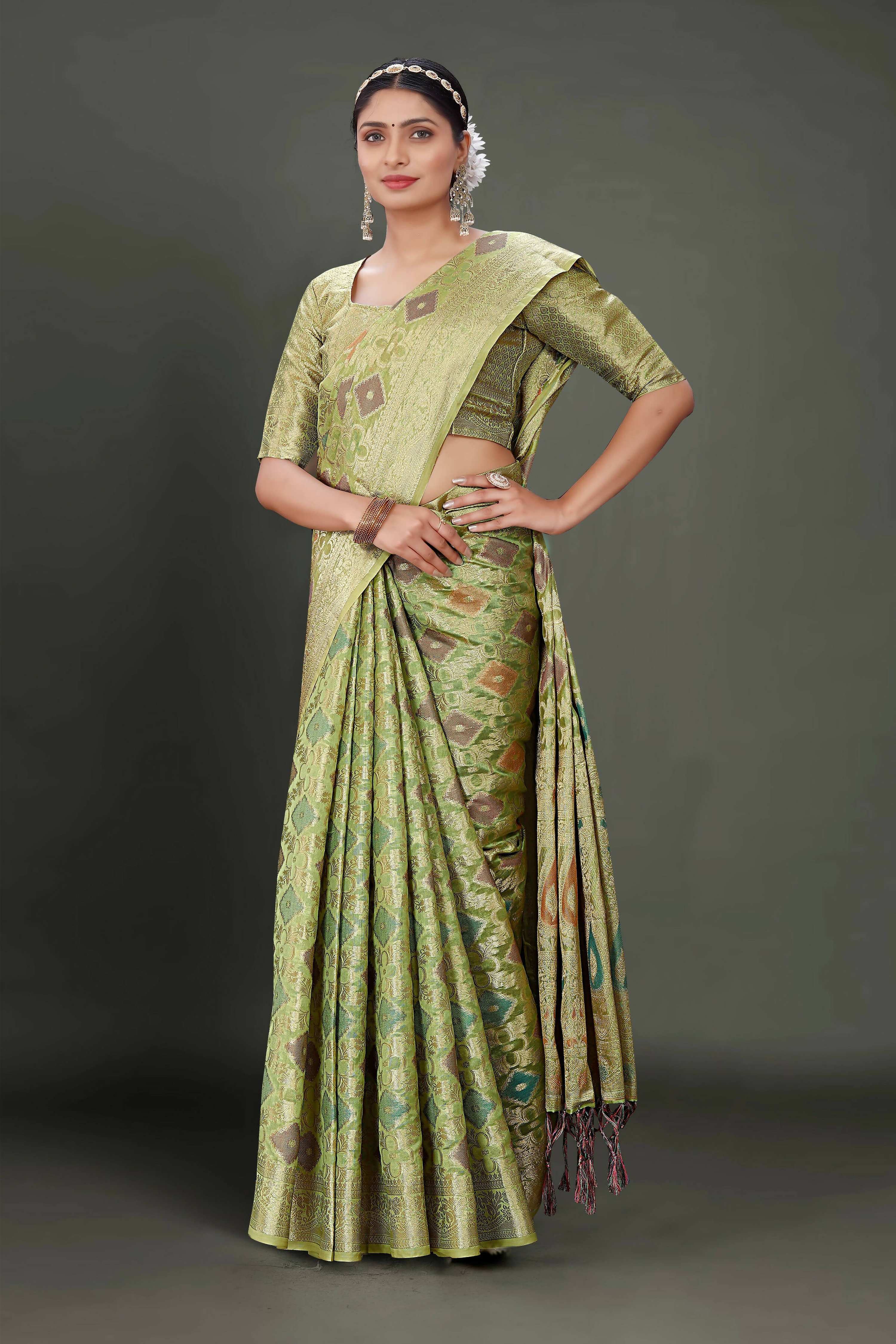 Green Soft Organza Woven Design Saree With Unstitched Blouse Piece - Zaara