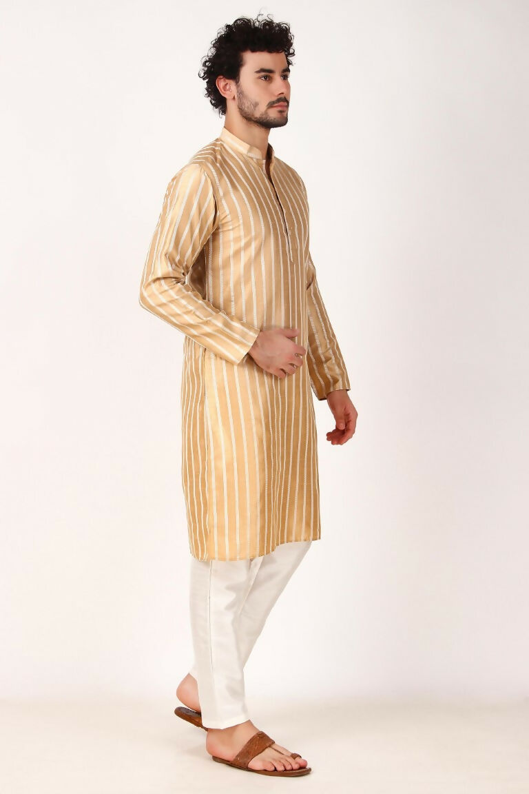 Brown Art Silk Woven Designer Men's Rajwadi Kurta Set - Mahotsav