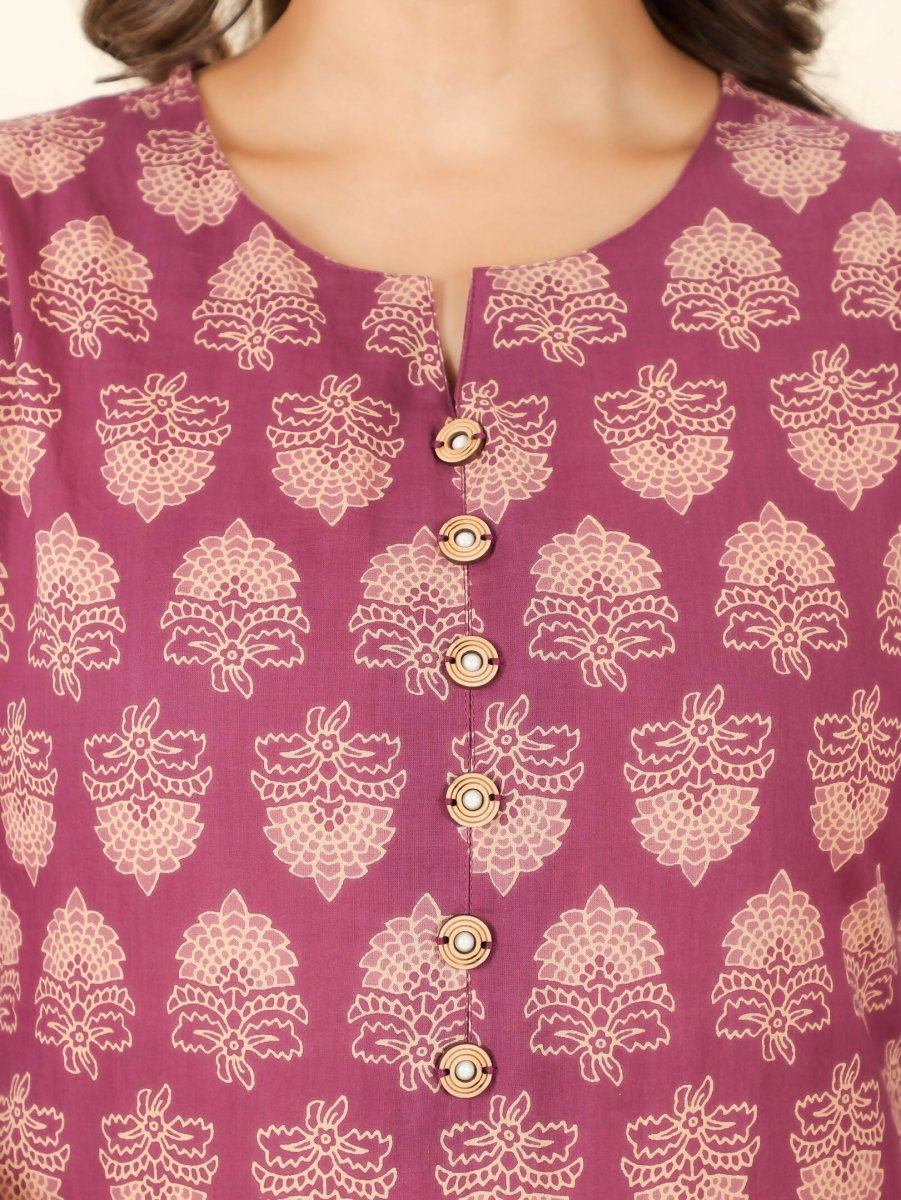 Aramya Pink Soft Cotton Floral A-line Kurta for Women