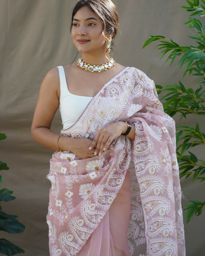 Vamsee Amisha Peach Organza Saree