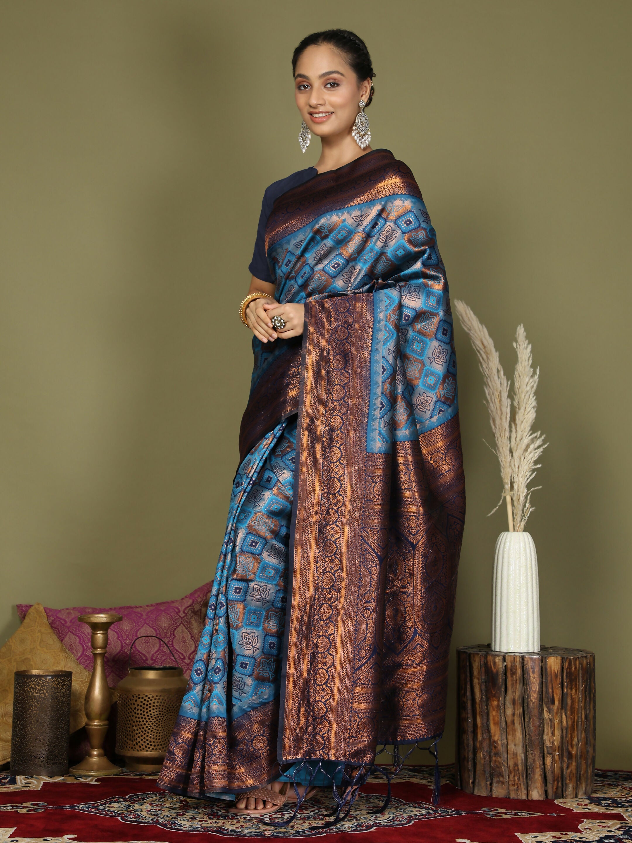 Shree Shyam Fashion Lichi Silk Sky Blue Saree