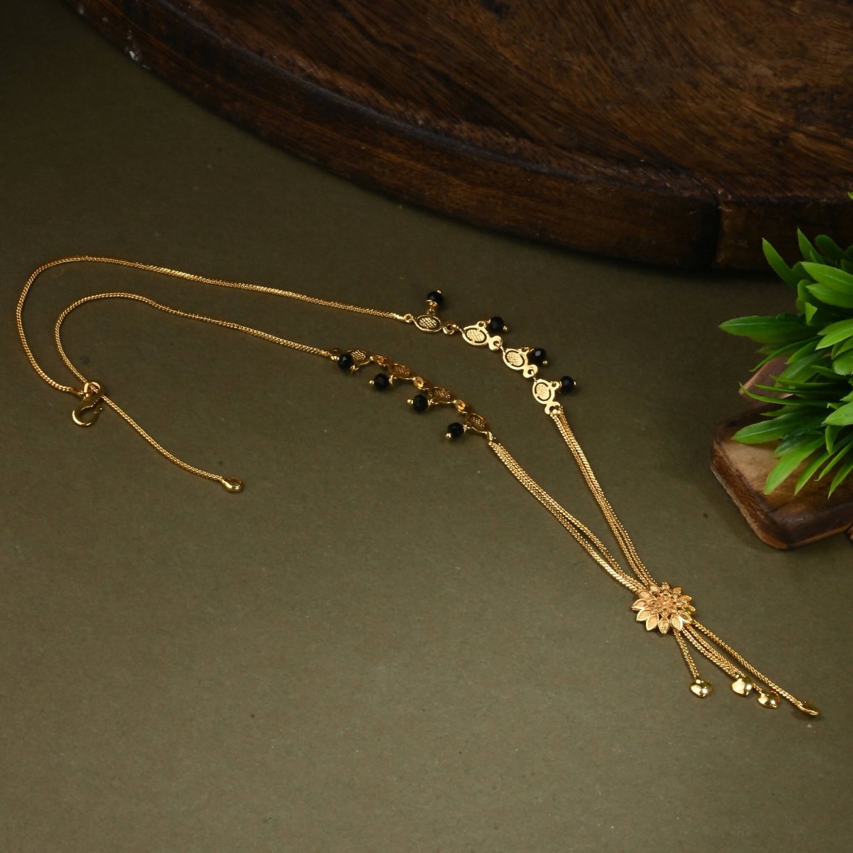 AanyaCentric Gold-Polished Short Mangalsutra Set with Earrings