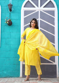 Alvano Printed Beautiful Straight Kurti with Pant and Dupatta set for Women and Girls (Yellow)