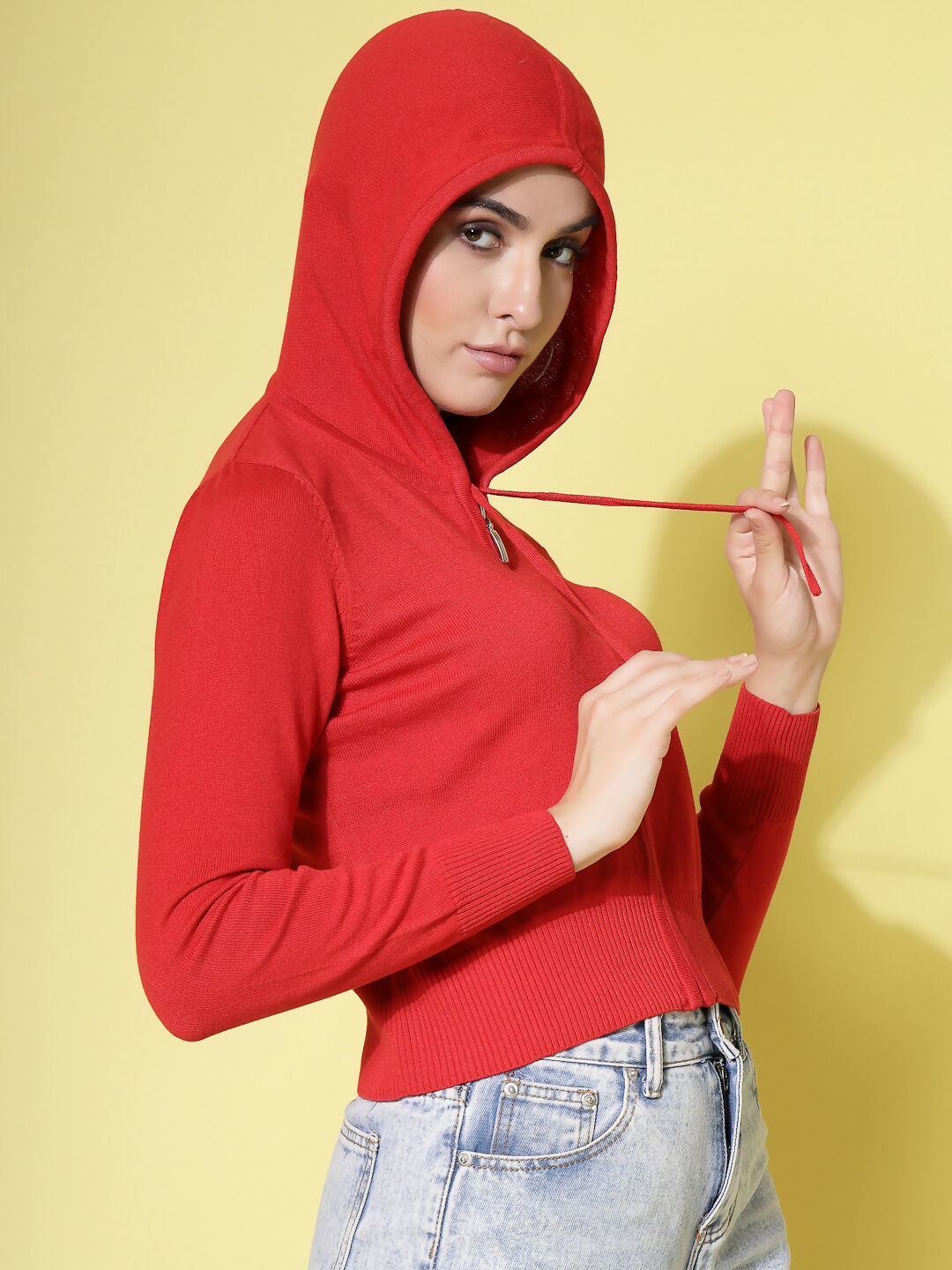 Women Winter Red Cotton Cardigan - Wool Trees