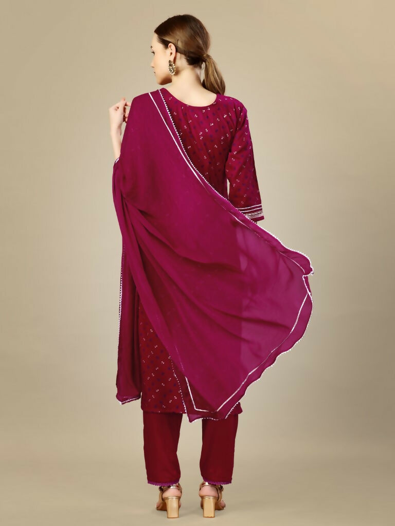 Jyoti Fashion Women's Rani Pink Silk Blend Embroidery & Sequence work Kurta with Trouser & Dupatta