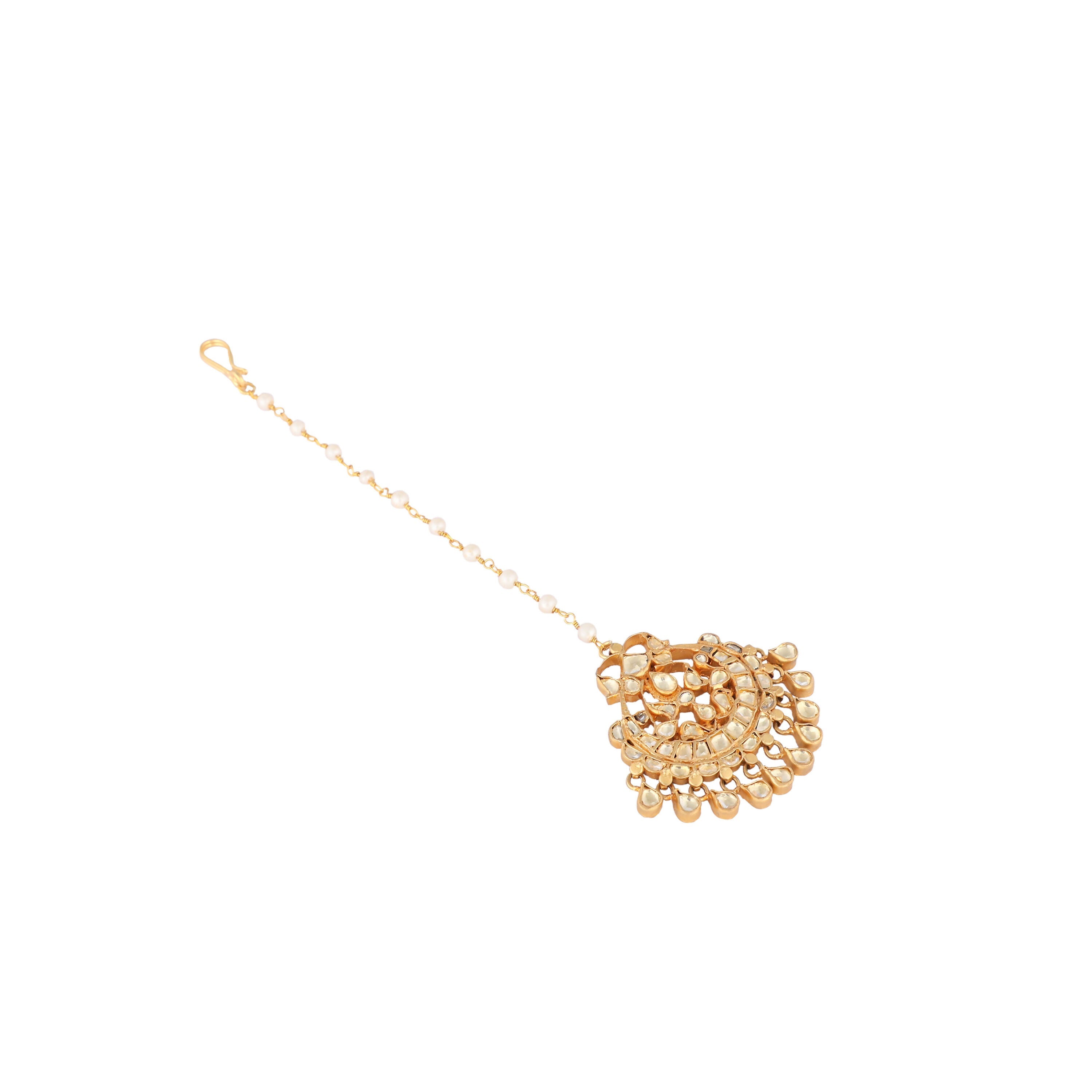 Nuyug 22K Gold Plated Kundan Drop Maang Tikka
