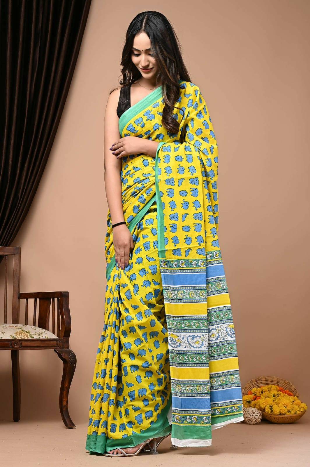 Exclusive Collection Yellow Multi Beautiful Mulmul Cotton Saree