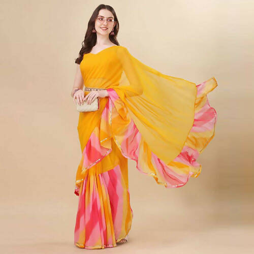 Women's Partywear Designer Yellow Georgette Fancy Saree - Dyuti