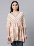 Ahalyaa Women Beige Pure Cotton Printed Tunic