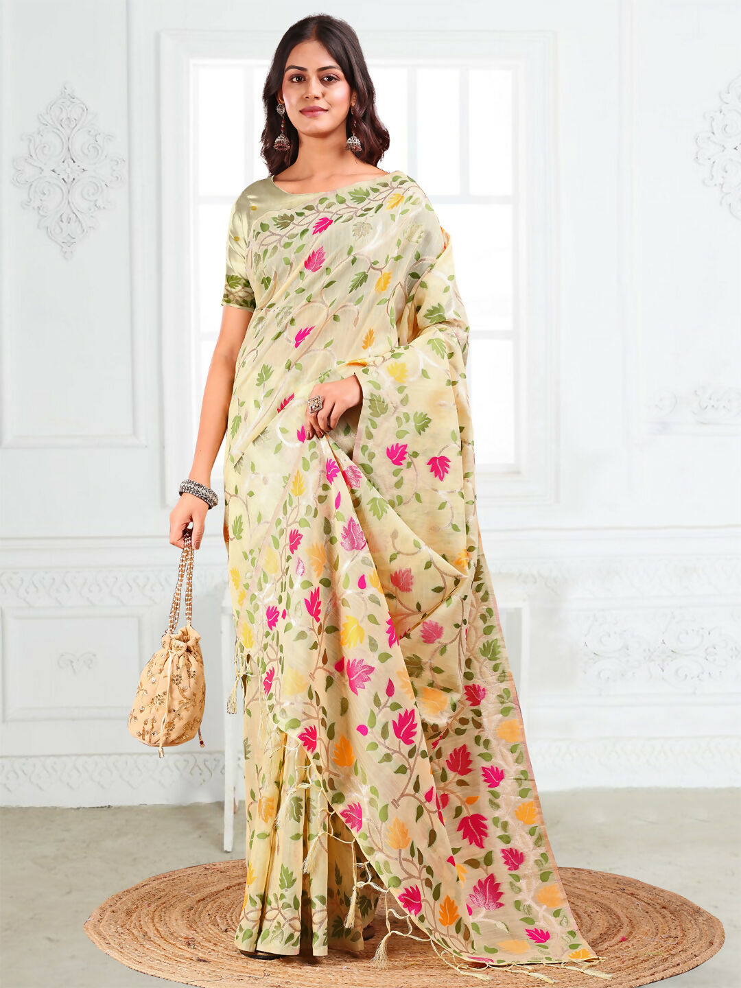 Shree Shyam Fashion Linen Cotton Off White Saree