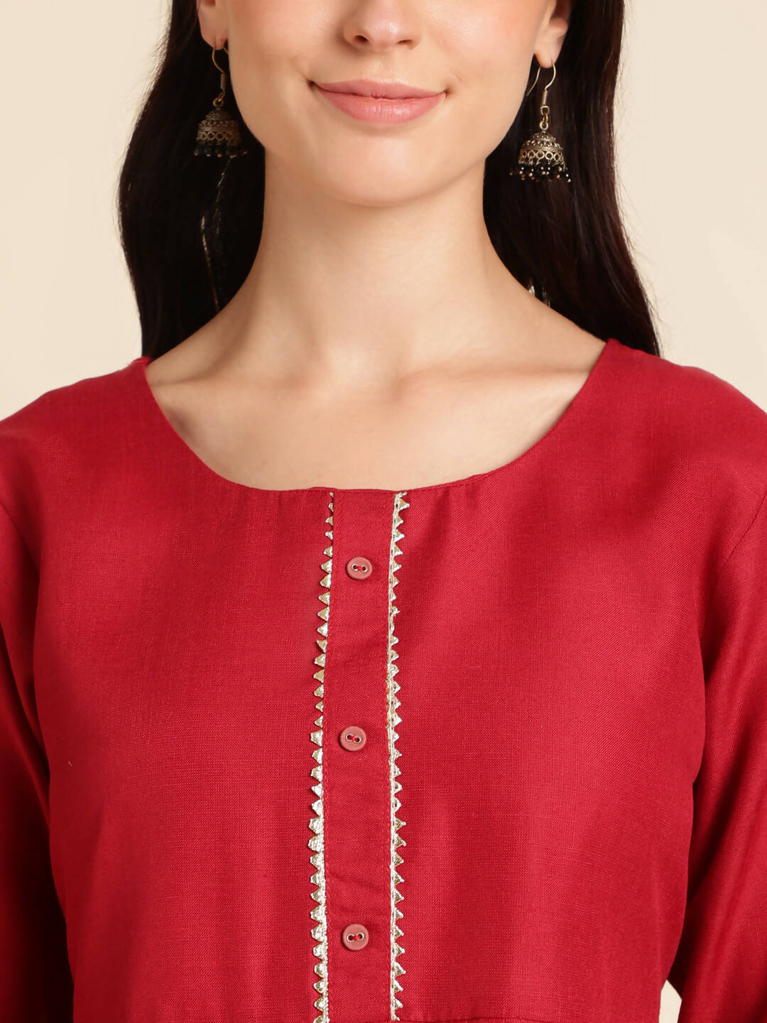 Red Poly Cotton Solid Nayra Cut Kurta - Tirtha
