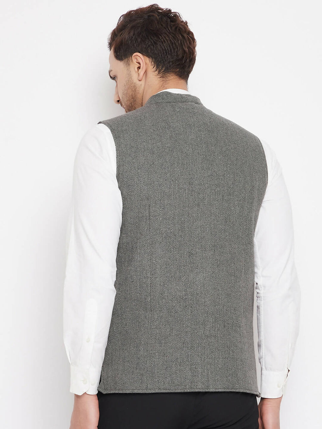 Even Apparels Grey Wool Men Woven Nehru Jacket
