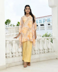 Vaasva Women's Lemon Georgette Marble Print Kaftan Pant Set