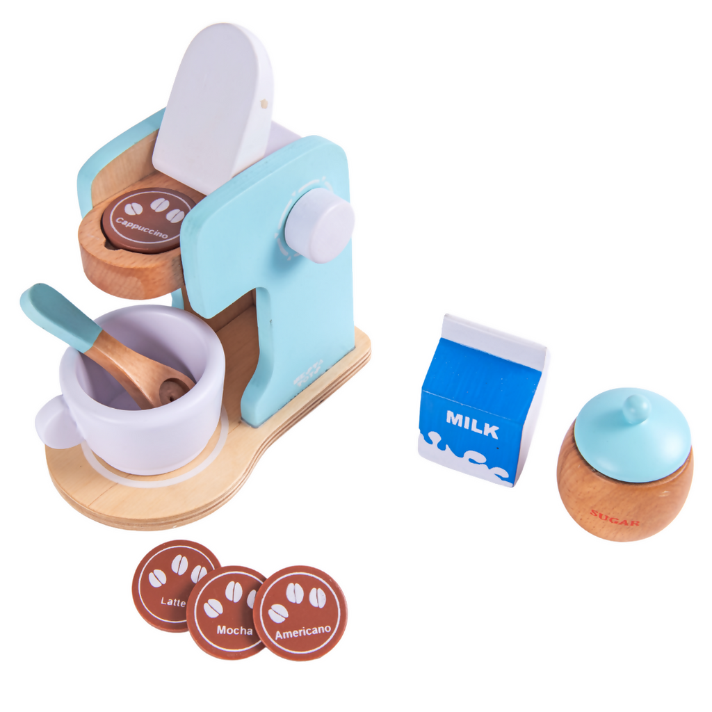 Nesta Toys Wooden Coffee Maker Toy (Blue), Kitchen Cooking Toy, Pretend Play (3+ Years) - 9 Pcs