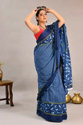 Exclusive Collection Blue Beautiful Mulmul Cotton Saree