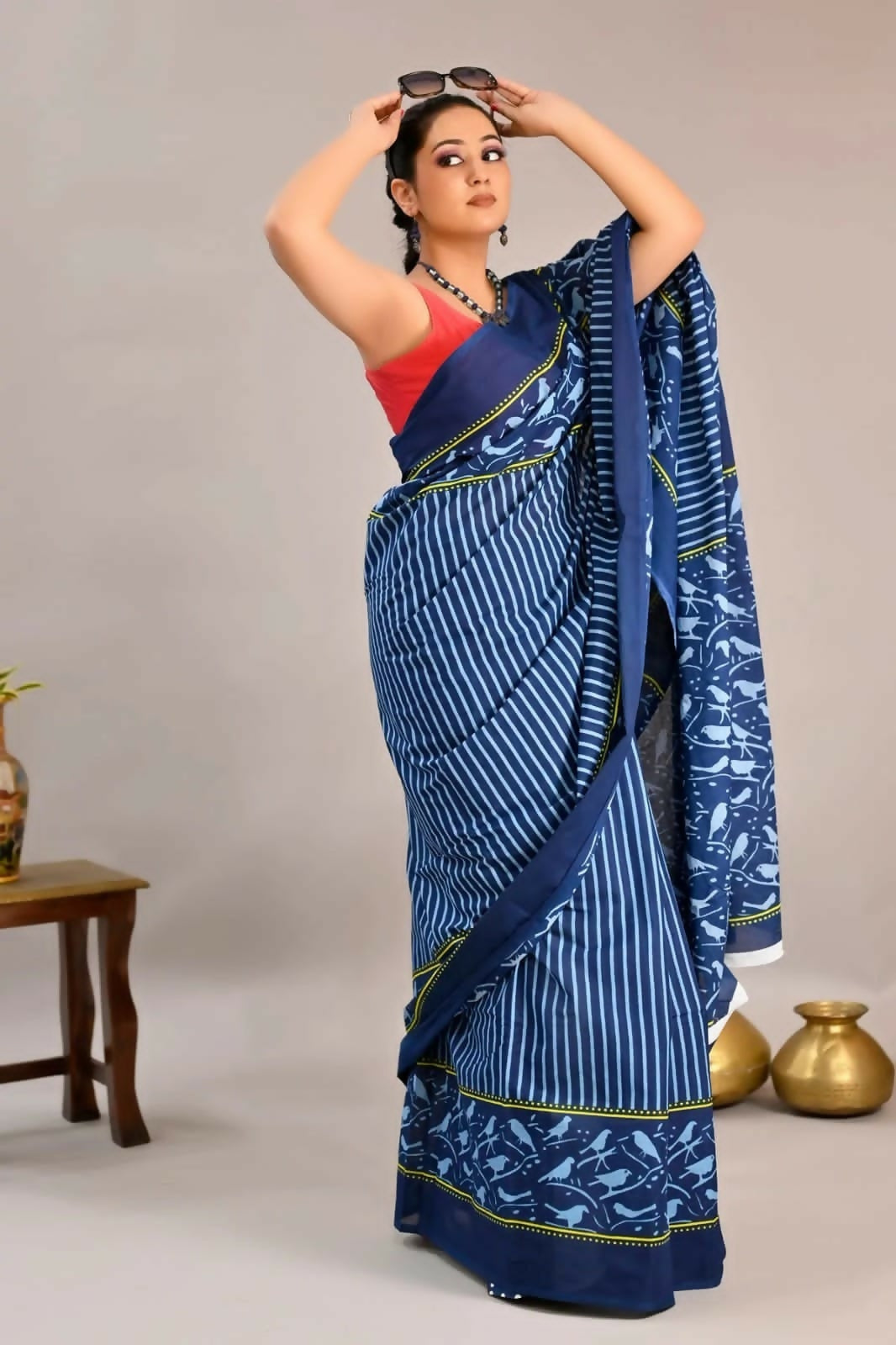 Exclusive Collection Blue Beautiful Mulmul Cotton Saree