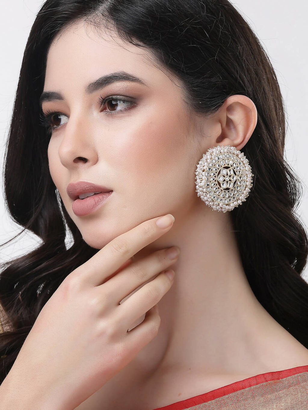 NVR Women Gold-Toned Circular Studs Earrings