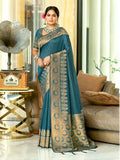 Sangam Prints Ocean Blue Assam Silk Woven Work Traditional Saree