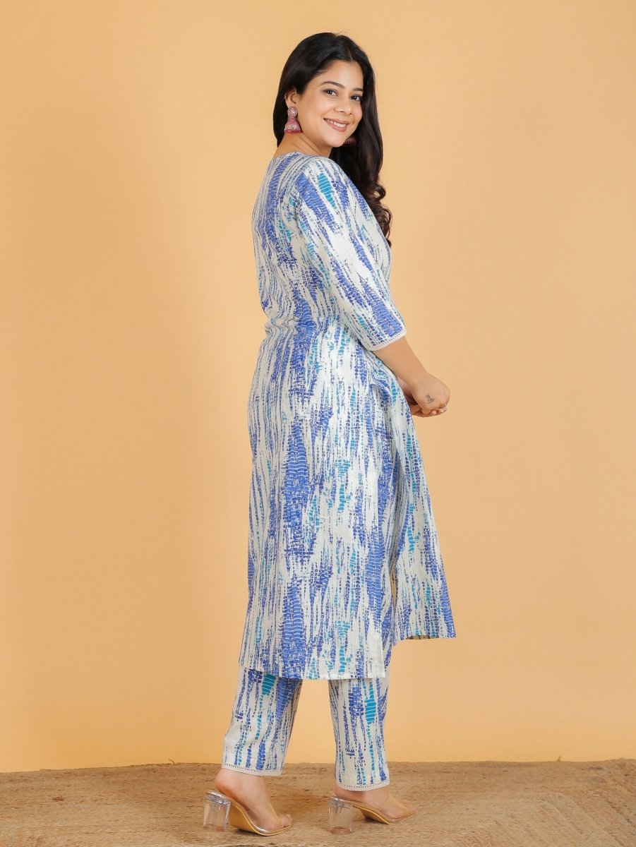 Aramya Straight Kantha Cotton Tie-Dye Print Women's Kurta Set - Off White