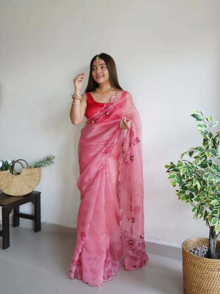 Vamsee Mudra Pink Organza Saree