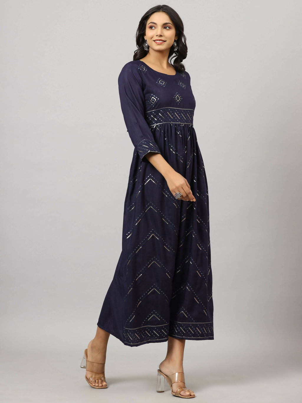 Juniper Women's Navy Festive Printed Flared Dress