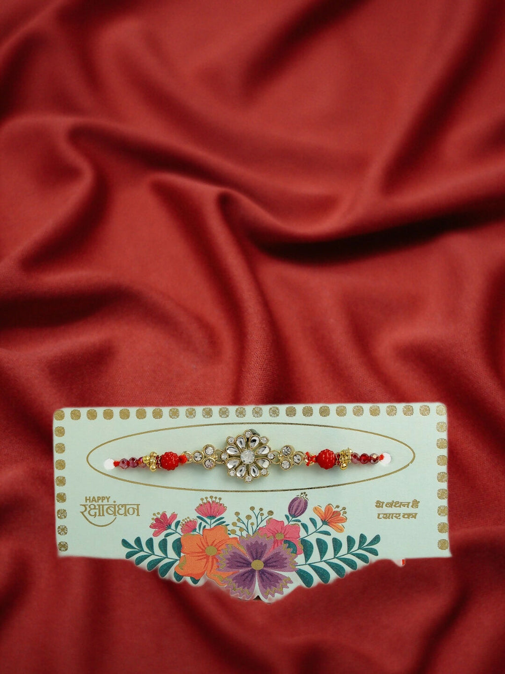 NVR Men Gold-Toned Stone-Studded Rakhi With Roli Chawal & Chocolate