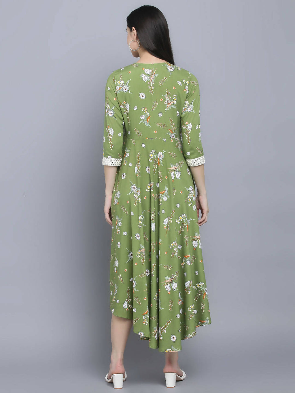 Myshka Women Green Floral Midi Dress