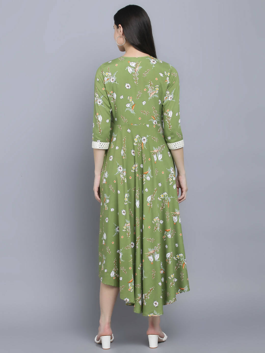 Myshka Women Green Floral Midi Dress