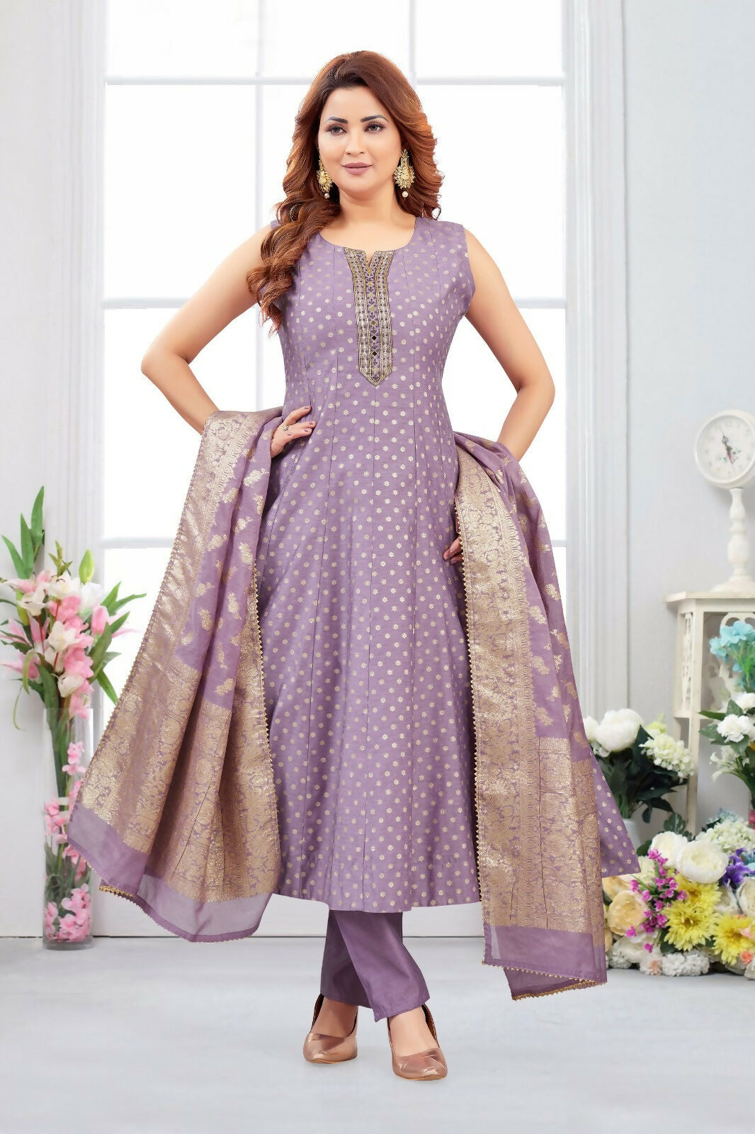 Joban Fashion Jacquard Lylac Color Kurta Set