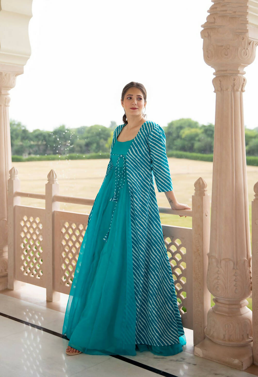 Partywear Designer Digital print Sky Pure Georgette Gown - Anbazaar
