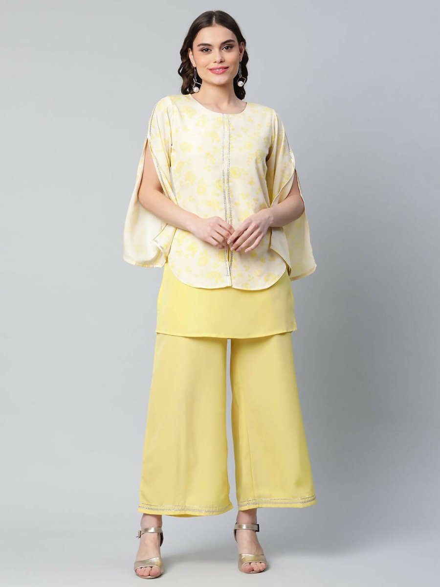 Ahalyaa Womens Yellow Crepe Printed Top Palazzo Set