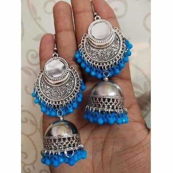 MS Fashion India Muskan Fancy Enchant Oxidized Afghani Style Sky Blue Jhumki Earrings