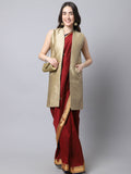 Even Apparels Beige Bansari Silk Open Front Women's Long Coat