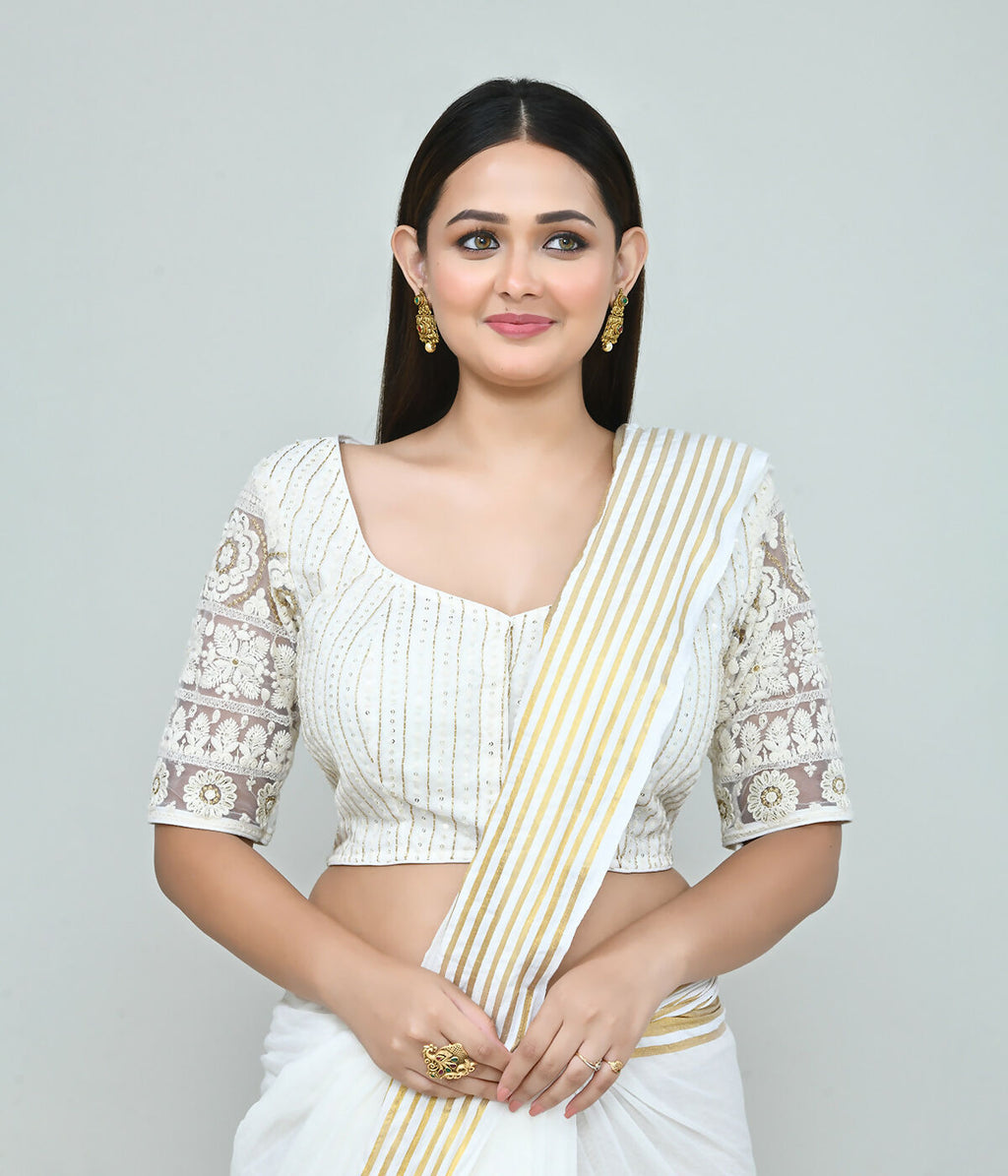 Joban Fashion Women's White Embroidered Stitched Blouse