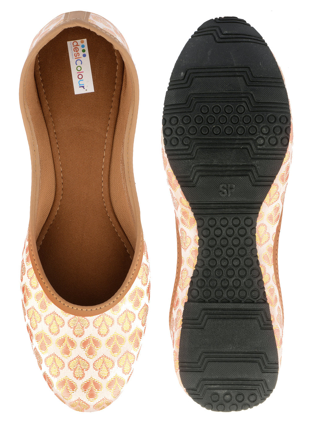 Desi Colour Women Indian Ethnic Footwear-Cushioned Peach Brocket